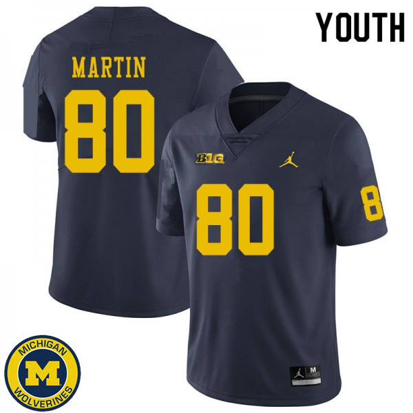 Youth Michigan Wolverines #80 Oliver Martin Navy Official Game Jersey